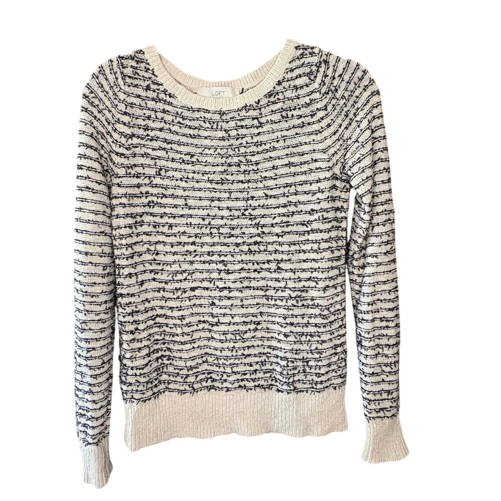 LOFT Linen Blend Ribbon Sweater Women's XS Cream Black